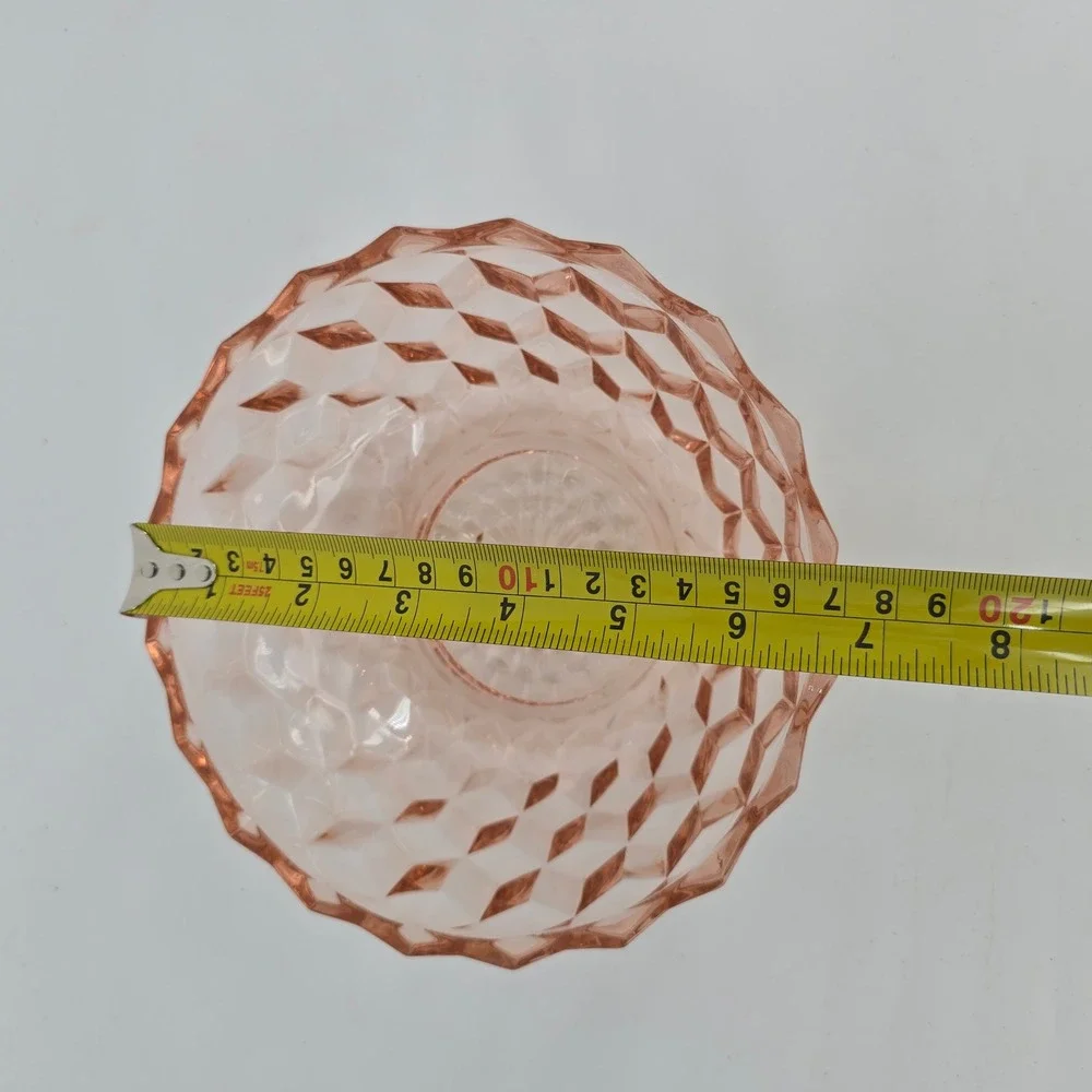 Vintage Jeannette Pink Depression Glass Cube Bowl Cubist 6.5 Art Deco Salad Dish